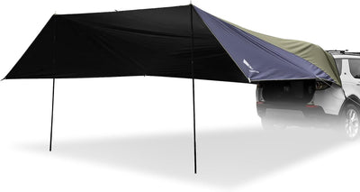 Large Car Awning Tarp Blackout Sun Shade Shelter for SUV Truck Tailgate Canopy Waterproof for Camping Beach Tailgating - Easy Setup with Poles