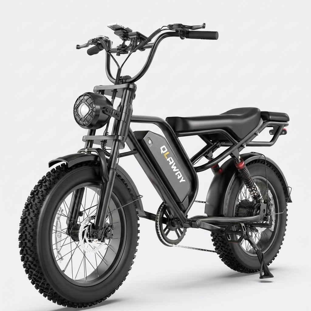 20" Fat Tire Electric Motorcycle Ebikes for Adults, 1500W Peak Electric Dirt Bike with Full Suspension, 48V 18AH Battery Moped, 40-70 Miles Range, LED Headlight,Turn Signals — Studio Shot