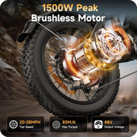 Electric Dirt Bike for Adults - Peak 1500W Electric Bikes, 48V/15.6Ah Ebike, 25-70 Mile(Pas Mode), 20 Inch All-Terrain Fat Tire Electric Motorcycle