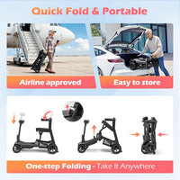 37.5Lb Lightweight Mobility Scooter for Seniors & Adults - Cruise & Airline Approved, Removable Lithium Battery, Foldable Portable Travel Motorized Scooter, No Assembly Needed, 12.4Miles Range, Black