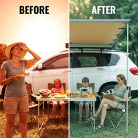 4.6 Ft. X 6.6 Ft. Car Side Awning, Retractable Vehicle Shade with UV50+ Waterproof Storage Bag, Suitable for Truck, SUV — Before & After