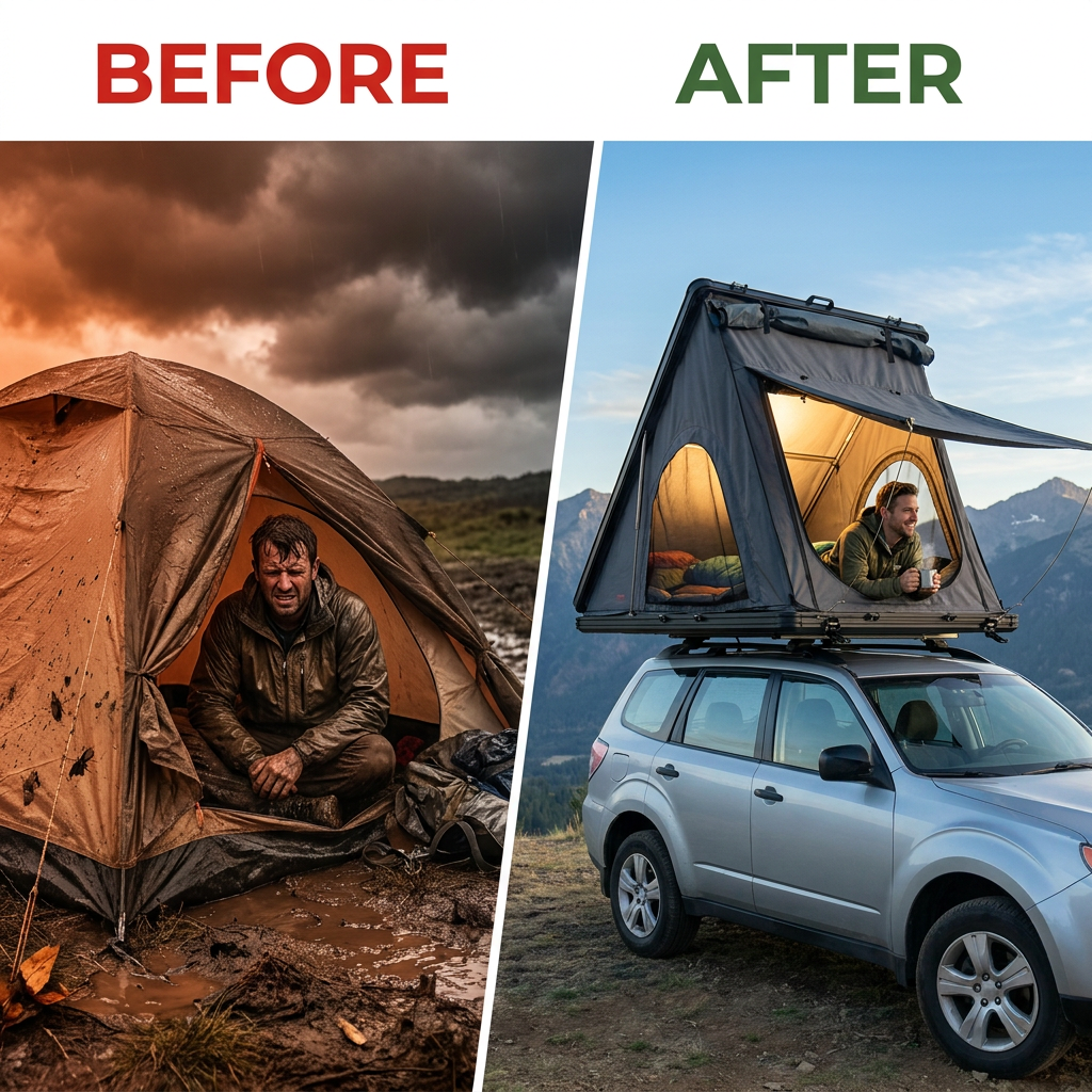 Hard Shell Rooftop Tent Pop-Up Tents 2-3 Person for SUV ‌Caravan Campervan — Before & After