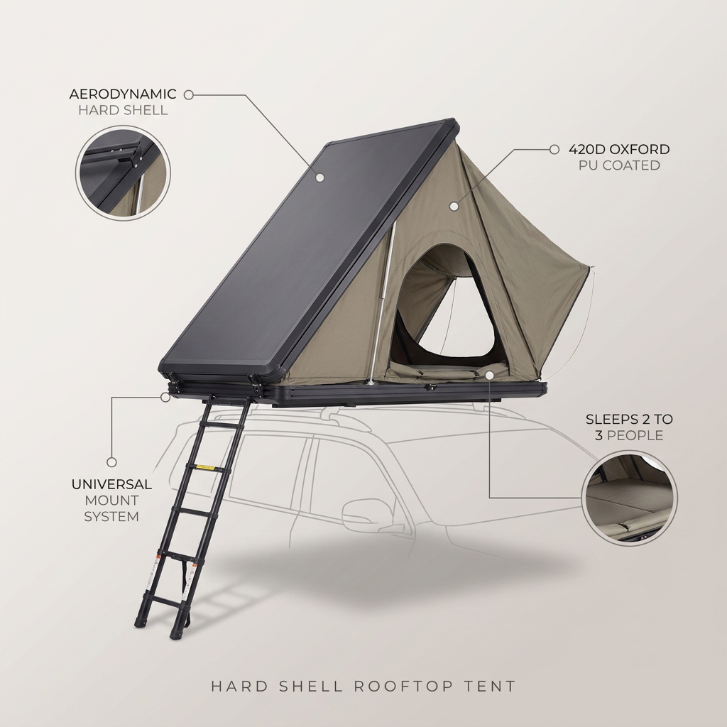 Hard Shell Rooftop Tent Pop-Up Tents 2-3 Person for SUV ‌Caravan Campervan — infographic