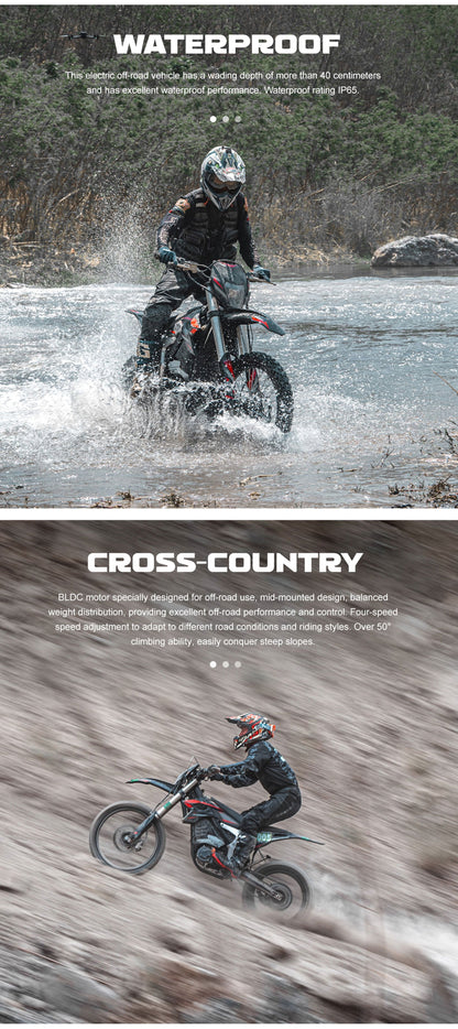 72V High Pro 12kW Electric Dirt Bike | 77 MPH, 50Ah Battery, 4-Speed Manual