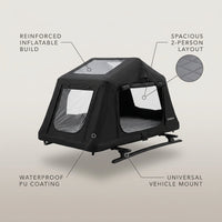 Rooftop Tent Designed for Year-Round Camping, Hard Shell Construction, Waterproof PU Coating, 2-Person — infographic