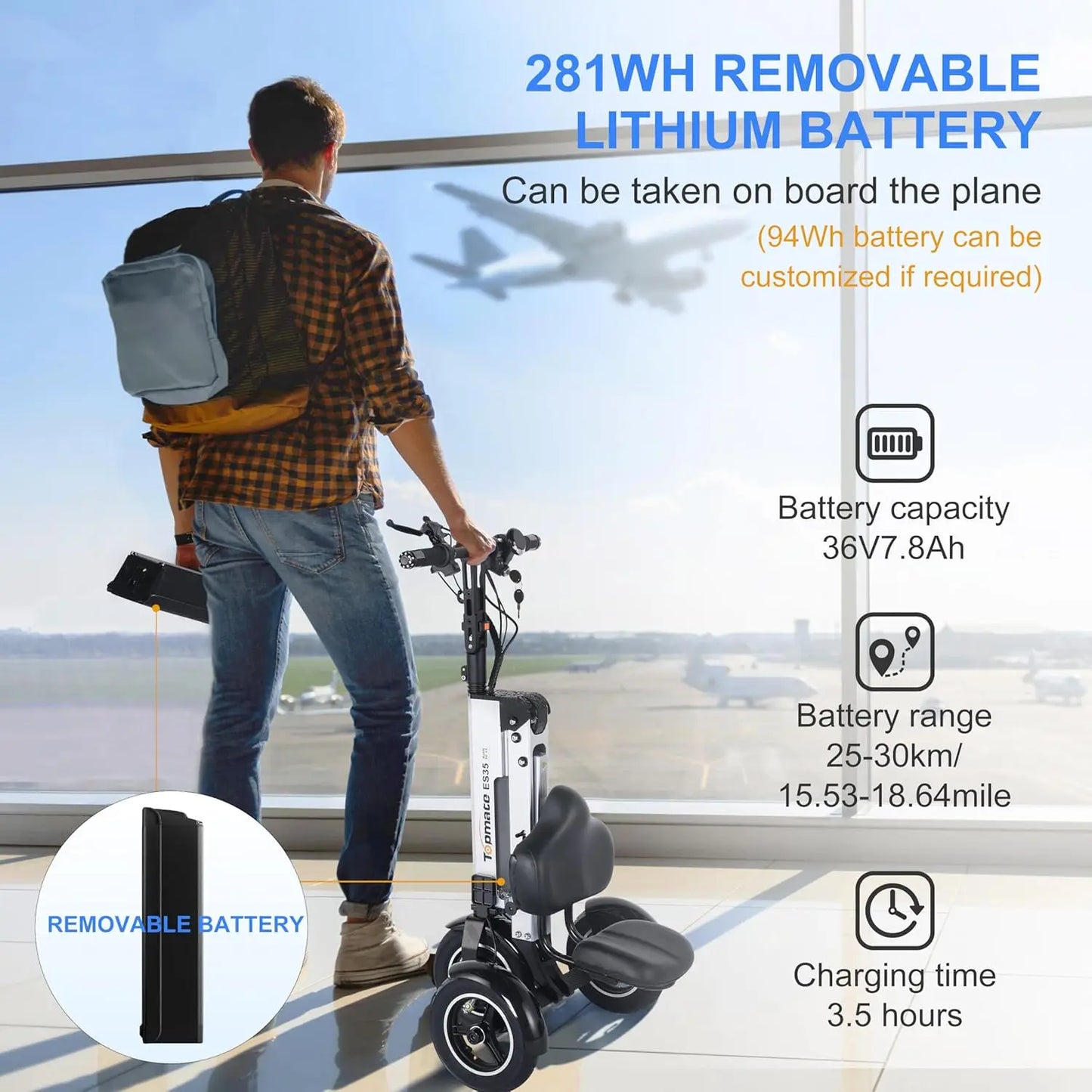 ES35 Foldable 3-Wheel Electric Mobility Scooter | Lightweight 250W