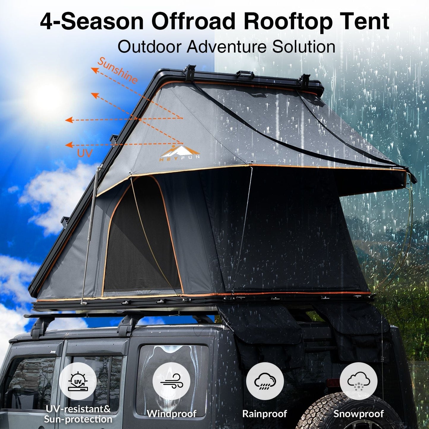 HEYFUN Adventurer Plus Hard-Shell Rooftop Tent | 2–3 Person with Awning