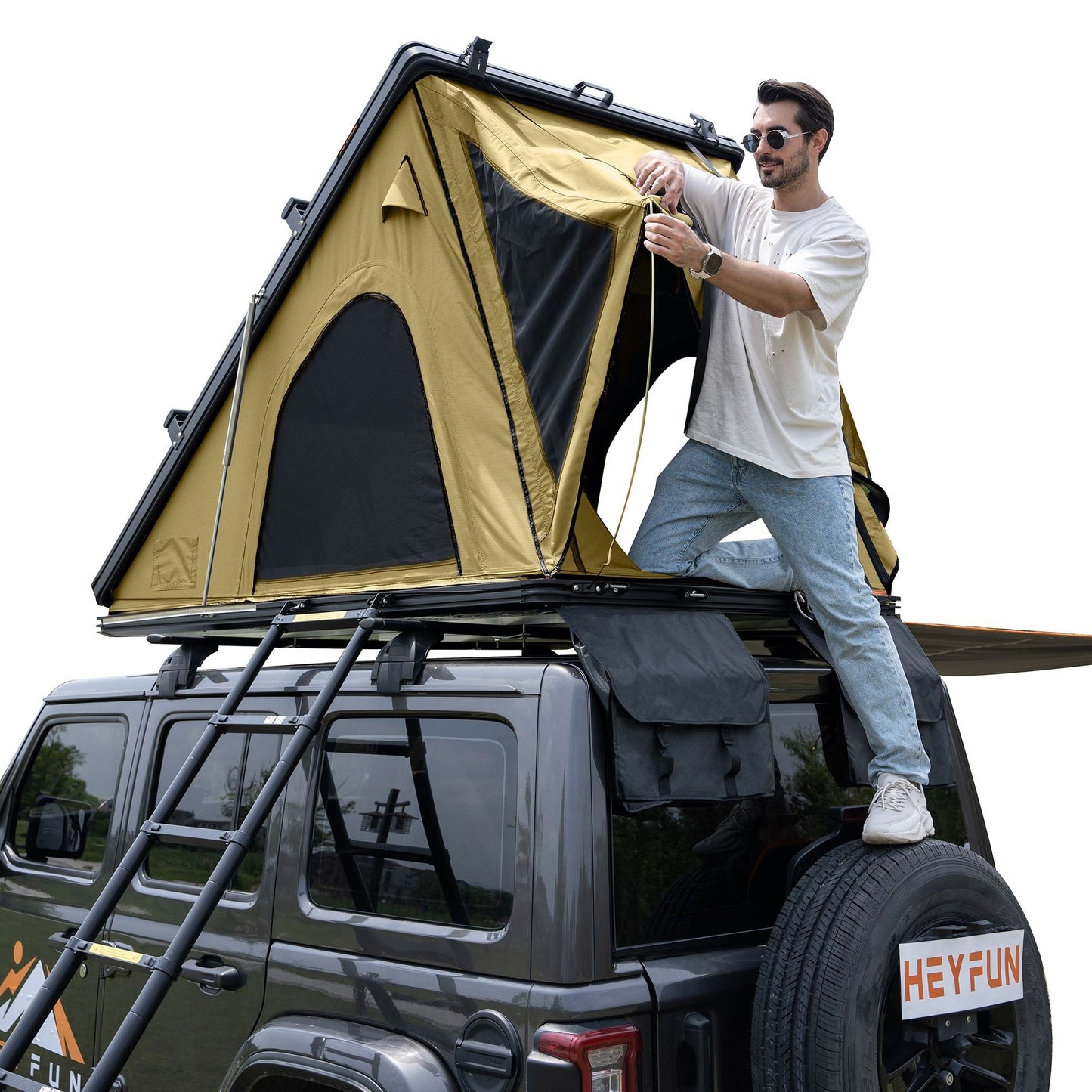 HEYFUN Explorer Plus Hard-Shell Rooftop Tent with Side Awning | 2–3 Person