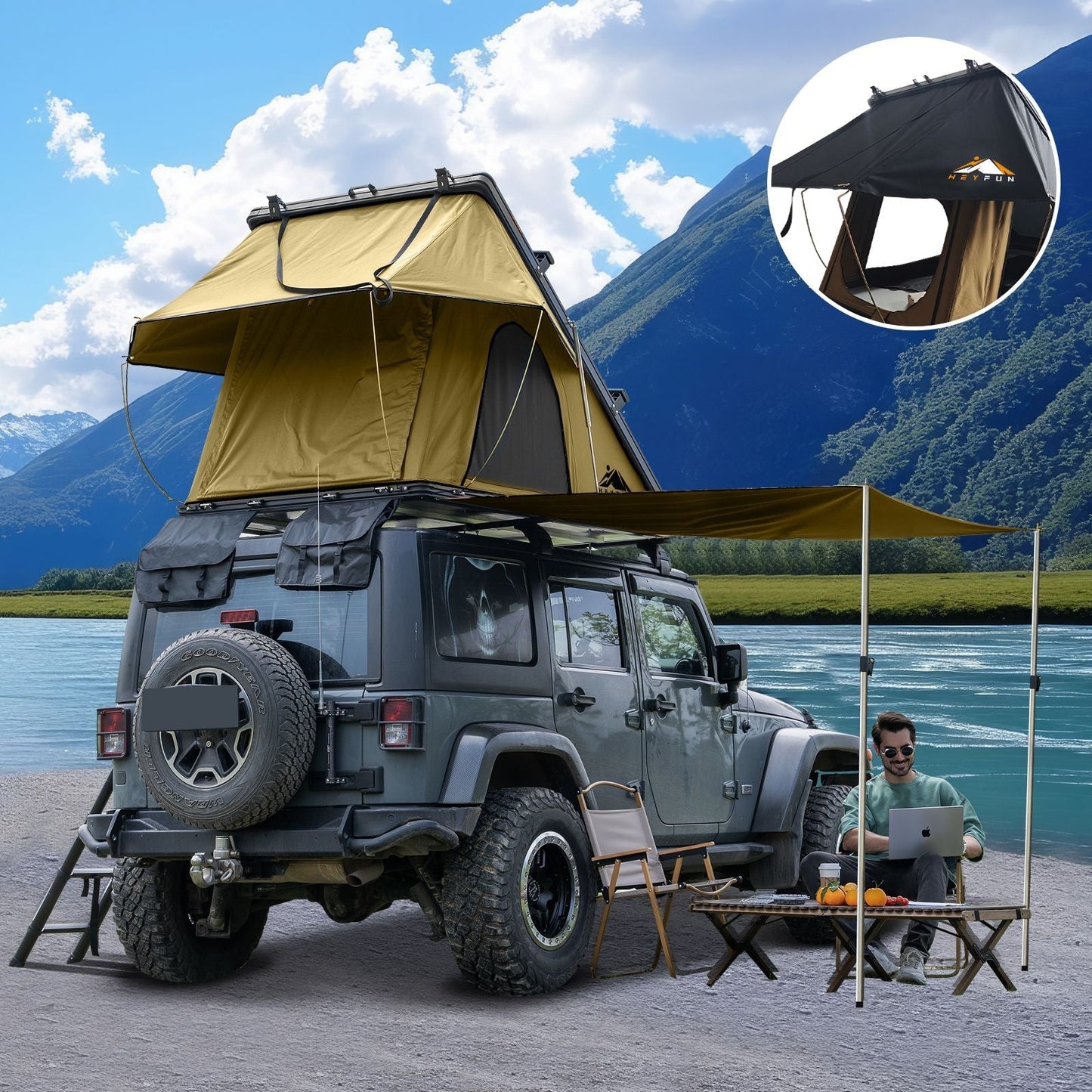HEYFUN Adventurer Plus Hard-Shell Rooftop Tent | 2–3 Person with Awning