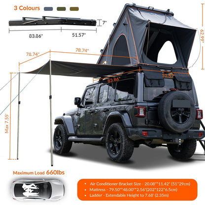 HEYFUN Explorer Plus Hard-Shell Rooftop Tent with Side Awning | 2–3 Person