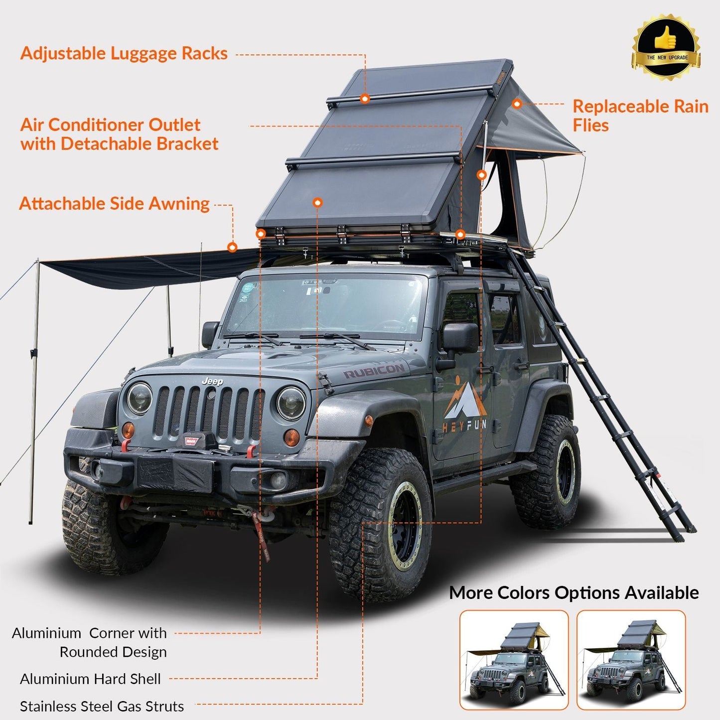 HEYFUN Adventurer Plus Hard-Shell Rooftop Tent | 2–3 Person with Awning
