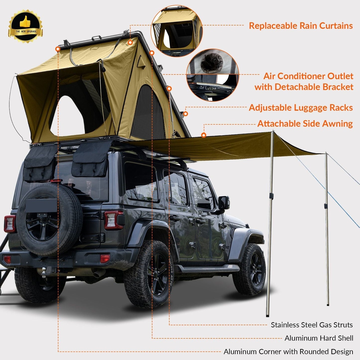 HEYFUN Explorer Plus Hard-Shell Rooftop Tent with Side Awning | 2–3 Person