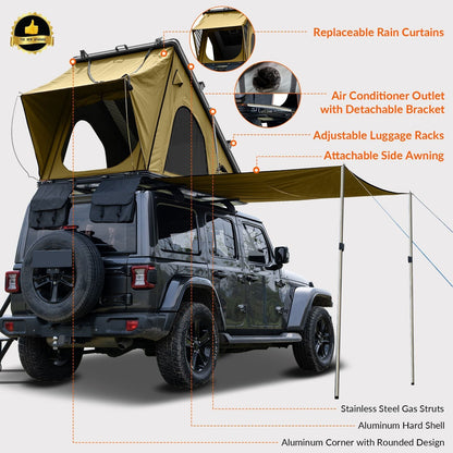 HEYFUN Explorer Plus Hard-Shell Rooftop Tent with Side Awning | 2–3 Person