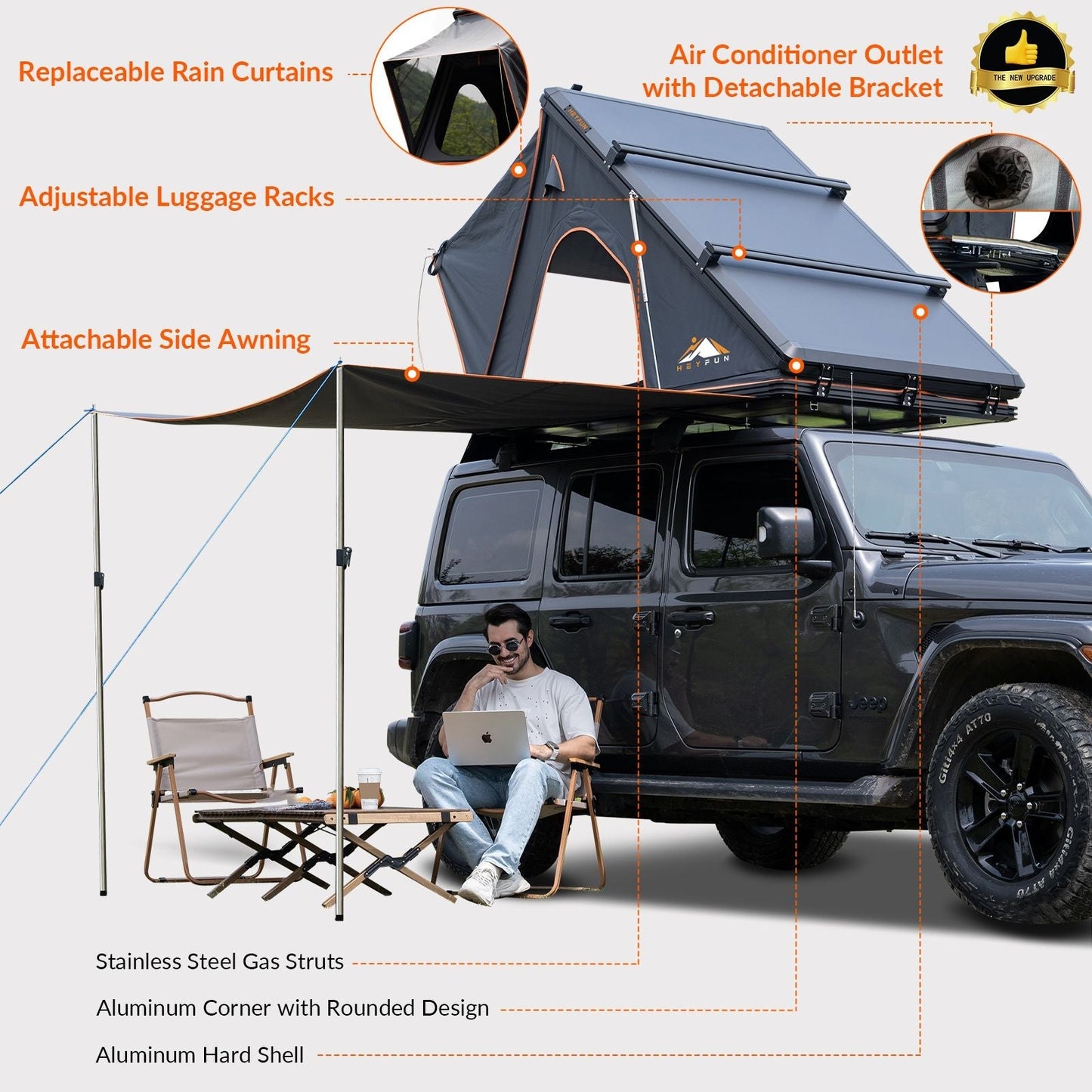 HEYFUN Explorer Plus Hard-Shell Rooftop Tent with Side Awning | 2–3 Person