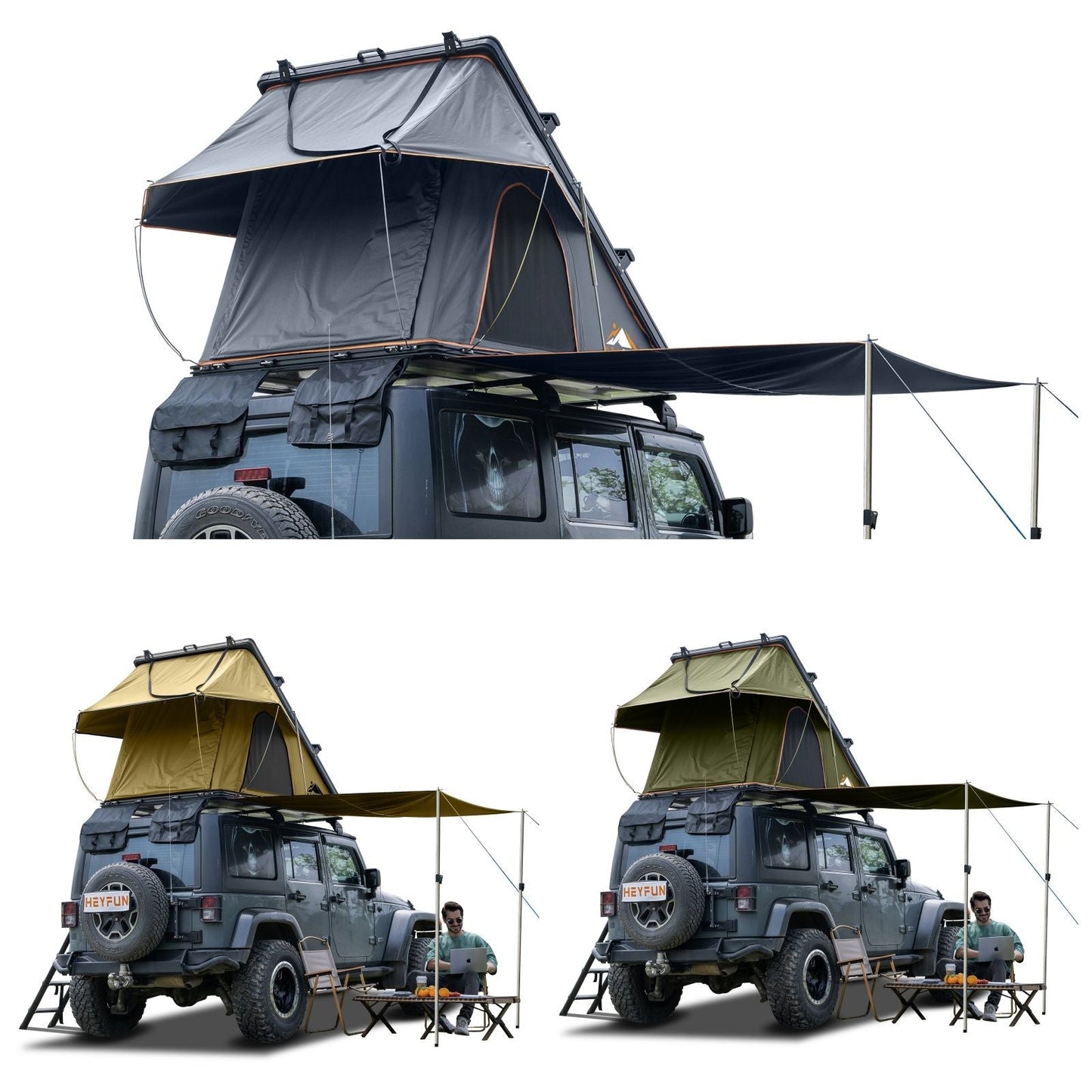 HEYFUN Adventurer Plus Hard-Shell Rooftop Tent | 2–3 Person with Awning