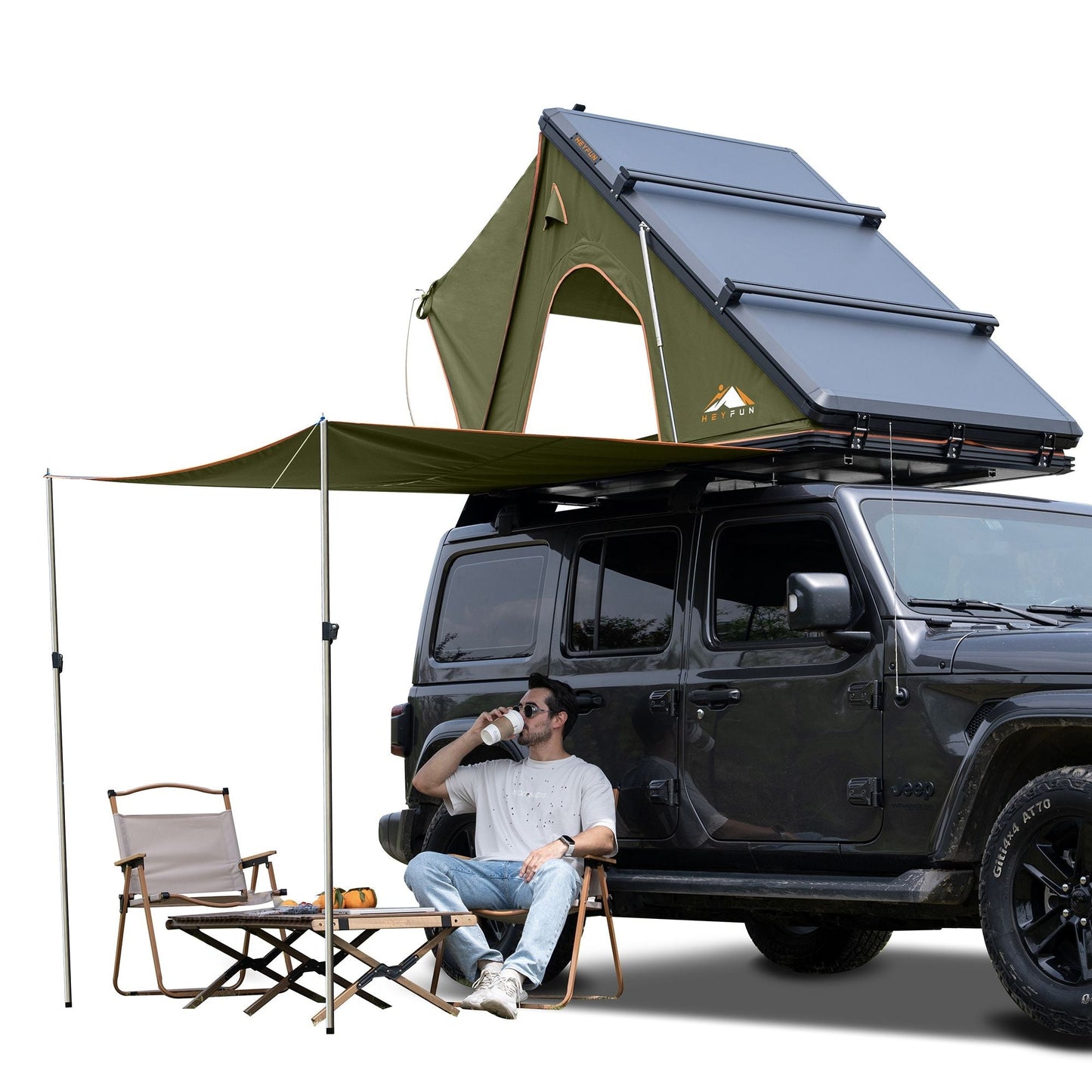HEYFUN Explorer Plus Hard-Shell Rooftop Tent with Side Awning | 2–3 Person