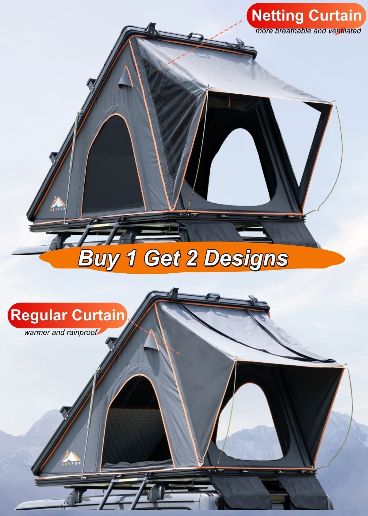 HEYFUN Explorer Plus Hard-Shell Rooftop Tent with Side Awning | 2–3 Person