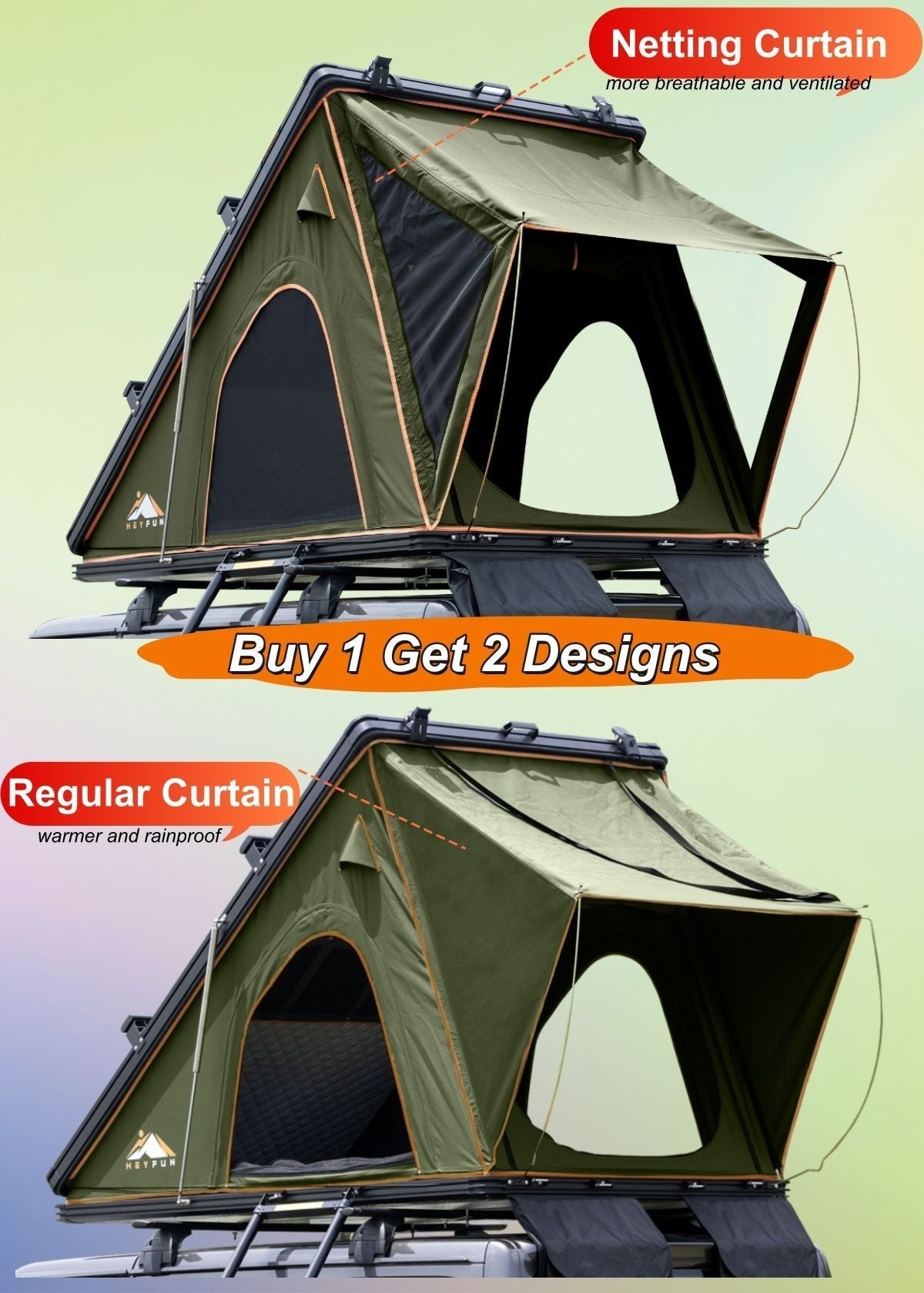 HEYFUN Explorer Plus Hard-Shell Rooftop Tent with Side Awning | 2–3 Person