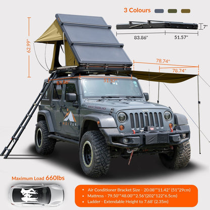 HEYFUN Adventurer Plus Hard-Shell Rooftop Tent | 2–3 Person with Awning