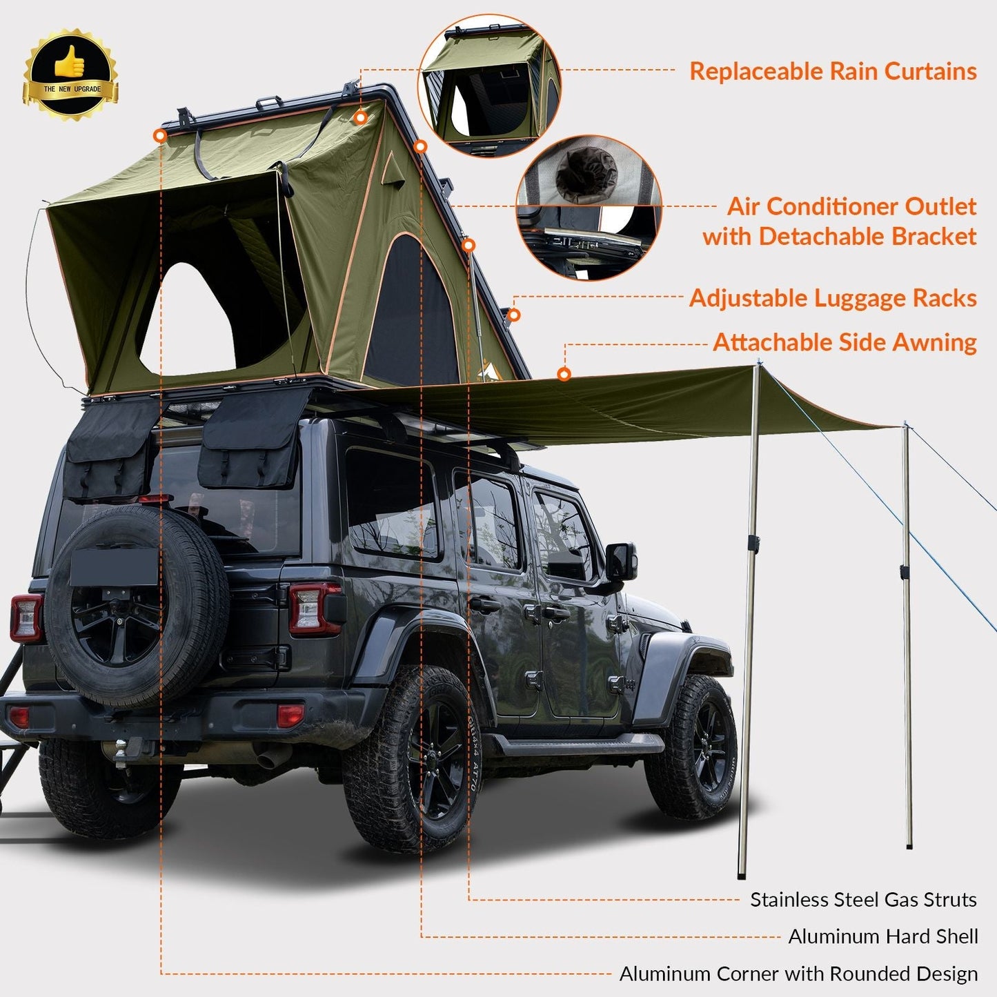 HEYFUN Explorer Plus Hard-Shell Rooftop Tent with Side Awning | 2–3 Person