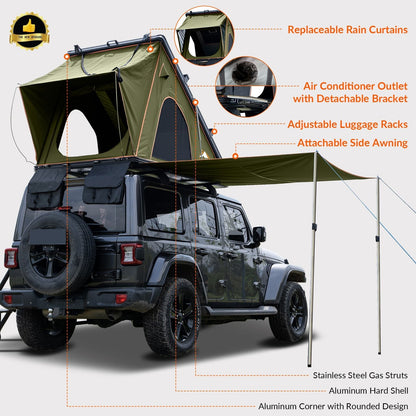 HEYFUN Explorer Plus Hard-Shell Rooftop Tent with Side Awning | 2–3 Person