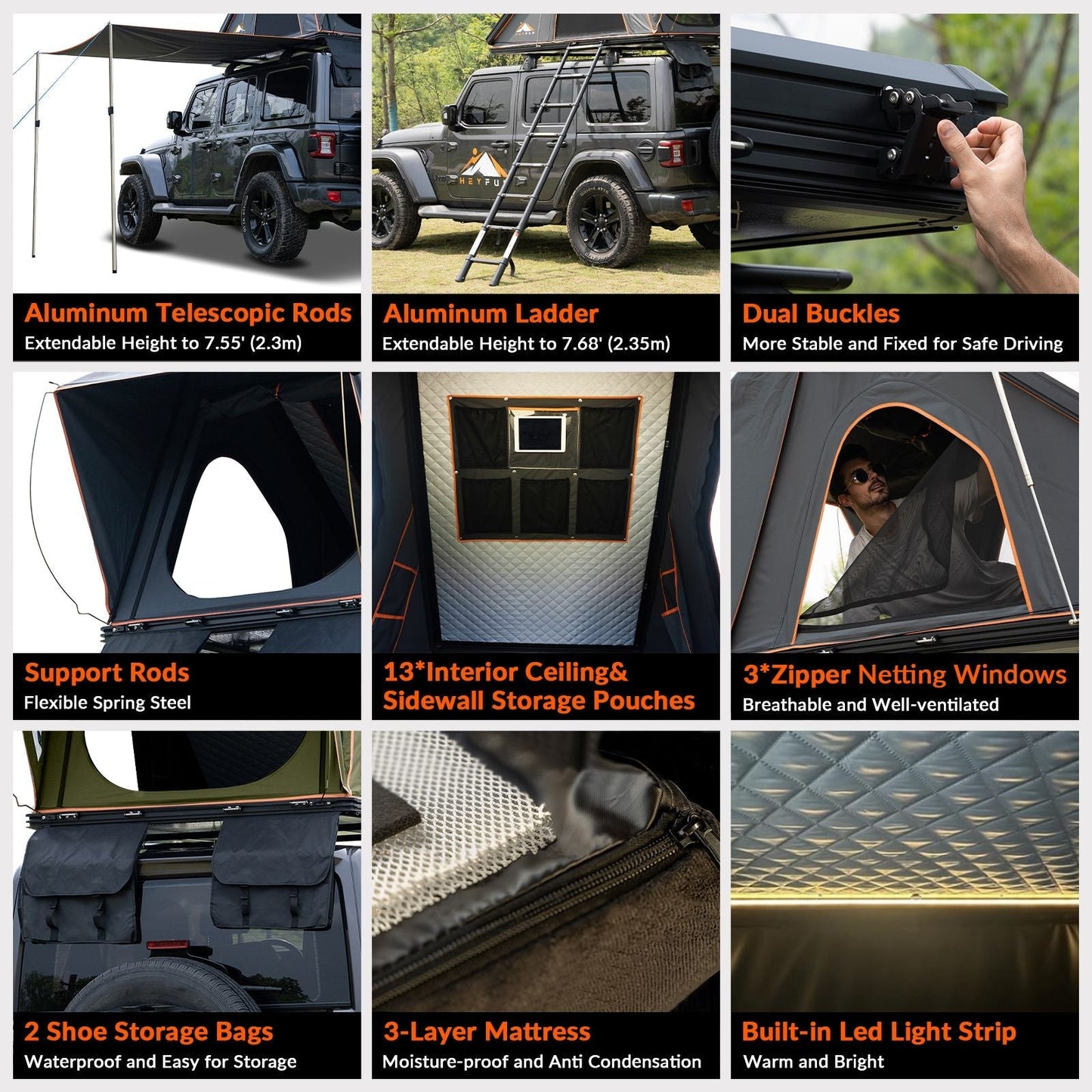 HEYFUN Explorer Plus Hard-Shell Rooftop Tent with Side Awning | 2–3 Person