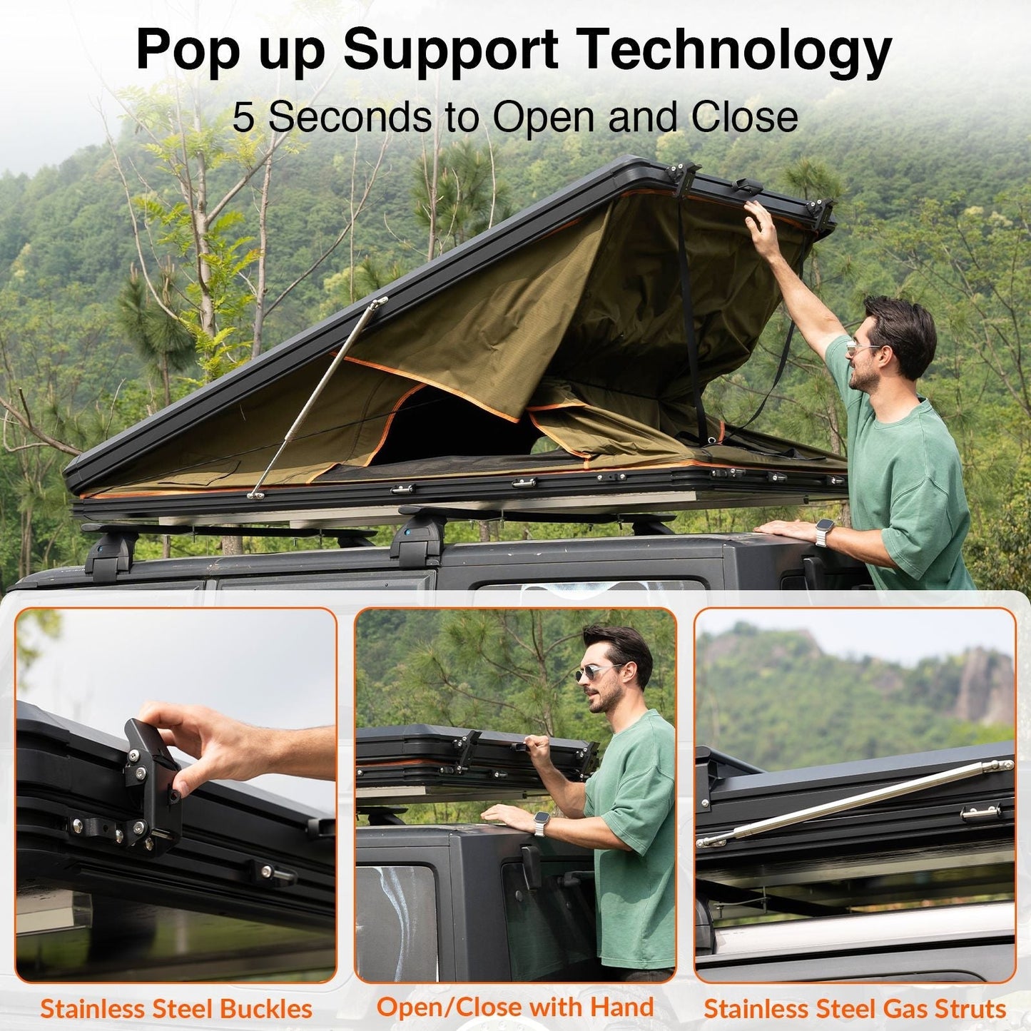 HEYFUN Explorer Plus Hard-Shell Rooftop Tent with Side Awning | 2–3 Person