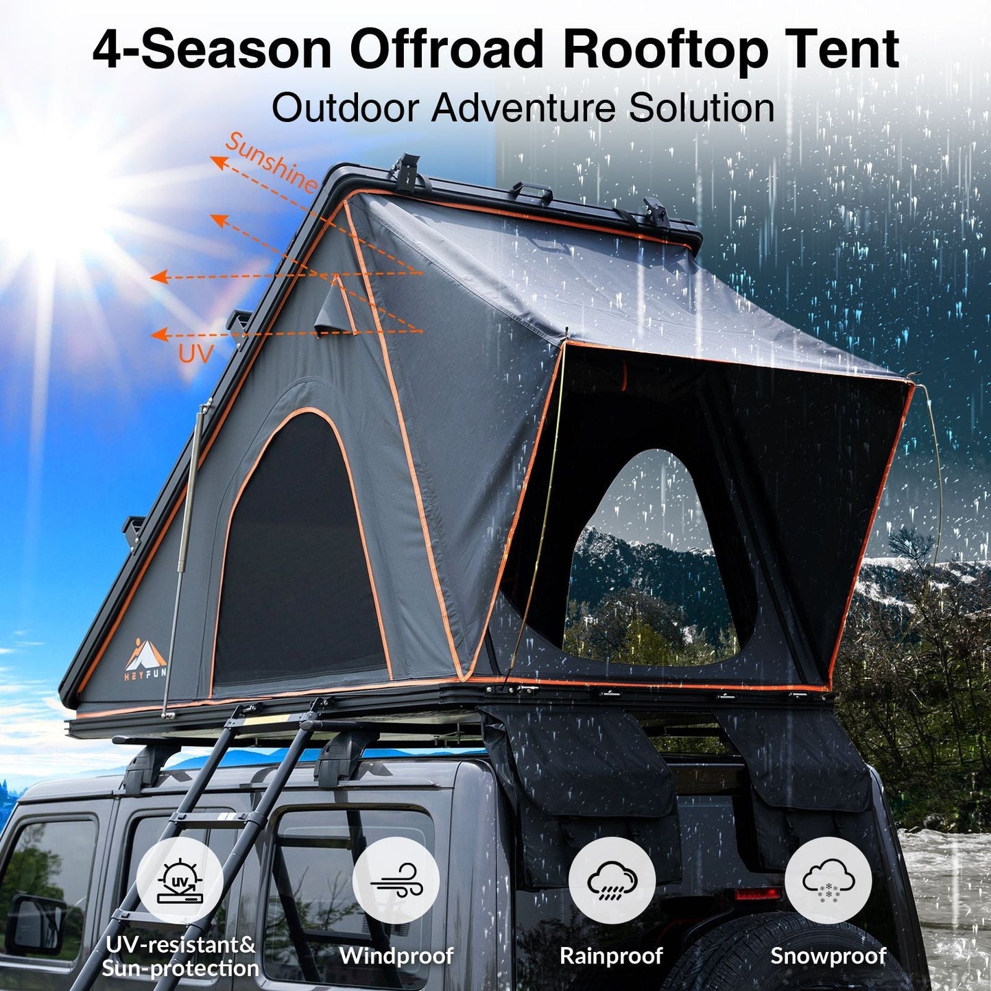 HEYFUN Explorer Plus Hard-Shell Rooftop Tent with Side Awning | 2–3 Person