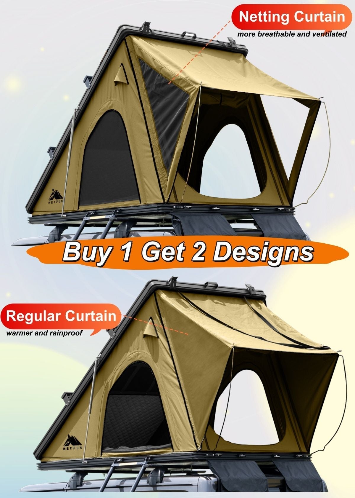 HEYFUN Explorer Plus Hard-Shell Rooftop Tent with Side Awning | 2–3 Person