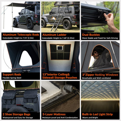 HEYFUN Explorer Plus Hard-Shell Rooftop Tent with Side Awning | 2–3 Person