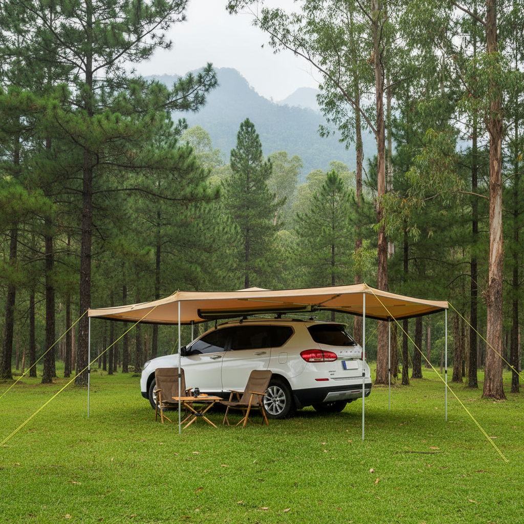 Vehicle Awning 270 Degree, 8.2' Height Retractable Car Side Awning, Pu3000Mm UV50+ Car Awning with Waterproof Storage Bag, Suitable for Truck, SUV, Van, Campers
